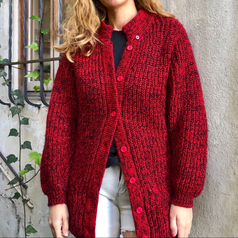 Red vintage oversized button down cardigan